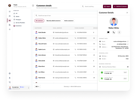 Customer Management - Build stronger relationships with every client by keeping their details organized and accessible. Everything from service history to special preferences.